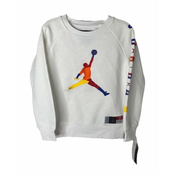 Jordan Other - Boy's Size 4 Sweatshirt Jordan White Embroidered Y2K Fleece Lined Crewneck